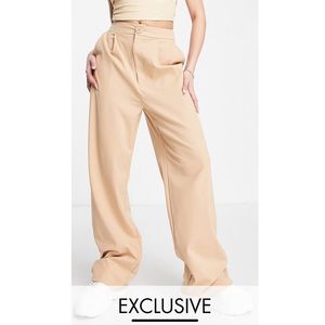 ASOS Stradivarius NEW Wide Leg Relaxed Dad Pants - Beige/Yellow - Sz 6